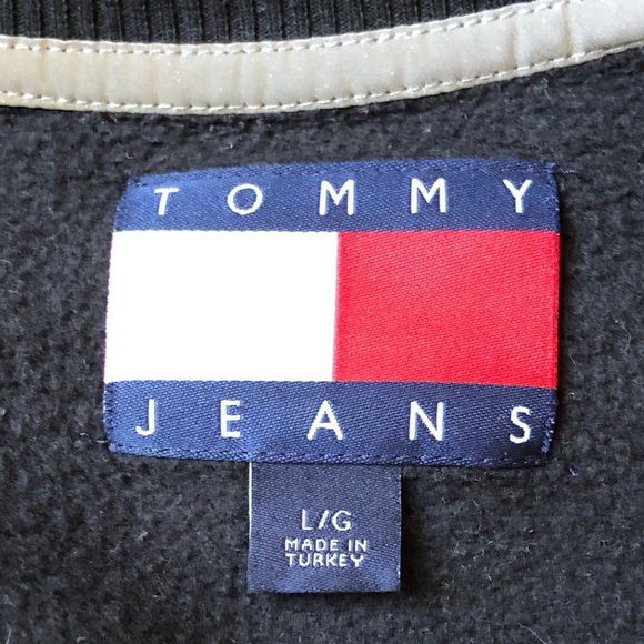 Tommy Hilfiger Tommy Jeans Sweatshirt Crewneck Flag Logo Applique Black Large - Picture 12 of 17